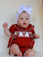 Rylee Faith Designs - Baby Girls Christmas Reindeer Smocked Bubble Romper - alternate view 2