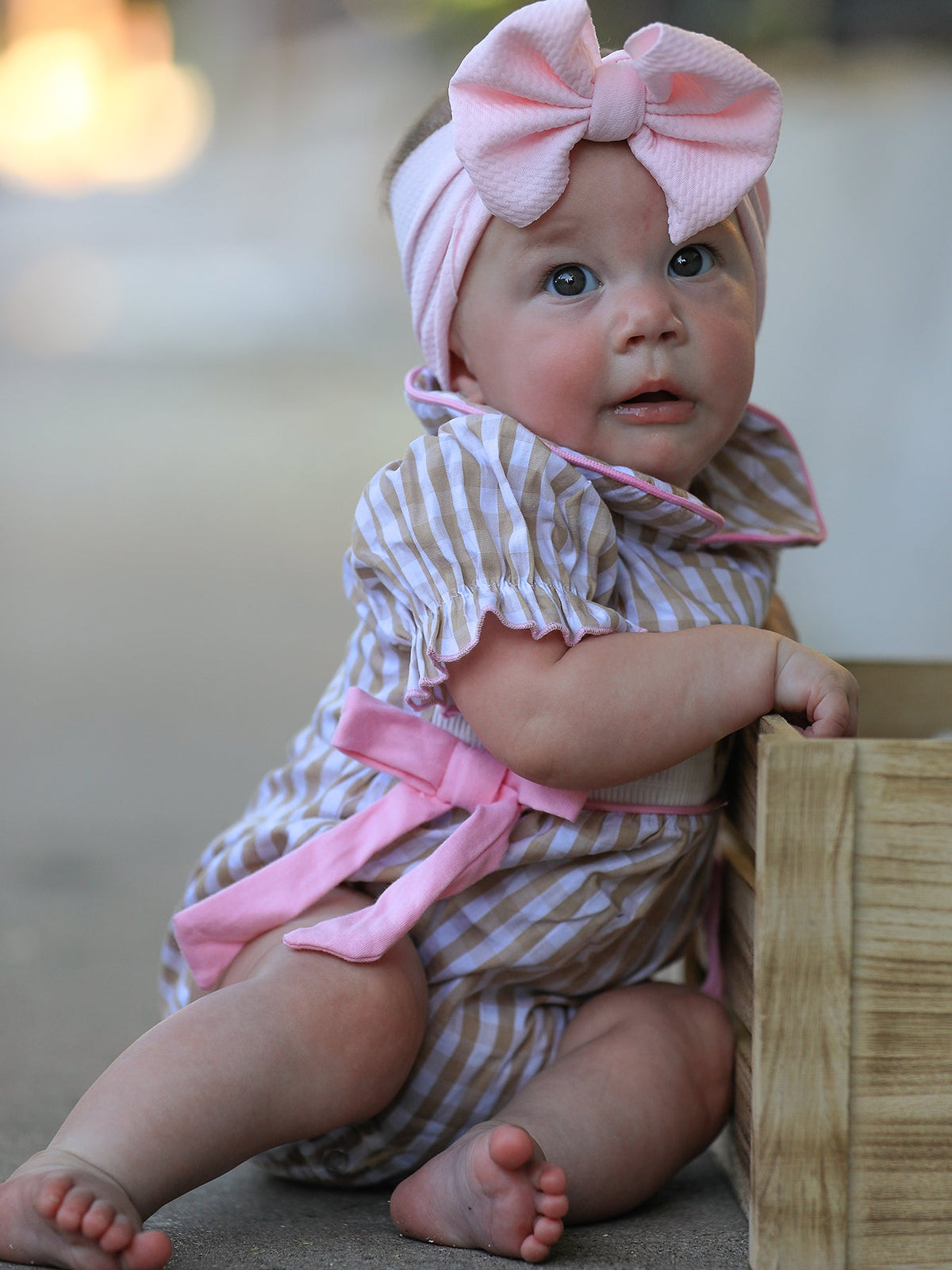 Rylee Faith Designs - Fall Thanksgiving Lapel Plaid Chick Embroidery Smocking Bow Baby Girls Romper - alternate view 6