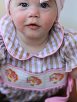Rylee Faith Designs - Fall Thanksgiving Lapel Plaid Chick Embroidery Smocking Bow Baby Girls Romper - alternate view 4