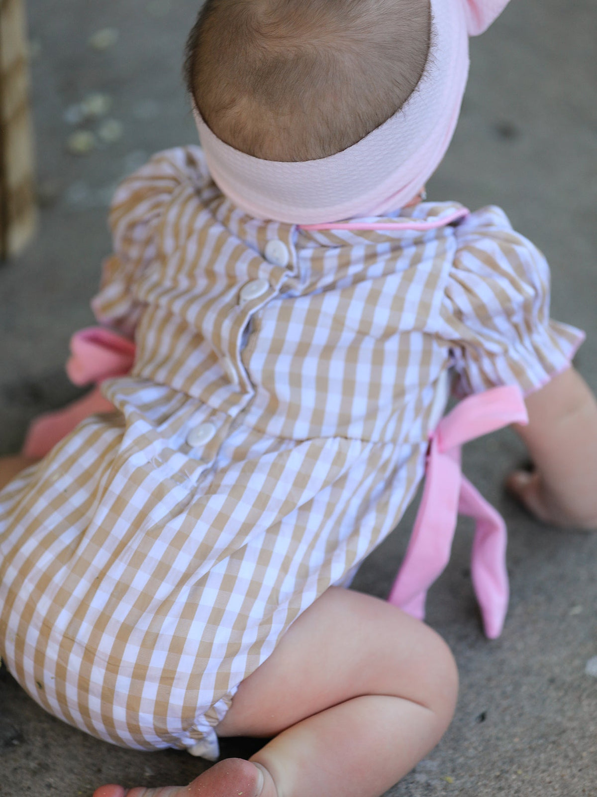 Rylee Faith Designs - Fall Thanksgiving Lapel Plaid Chick Embroidery Smocking Bow Baby Girls Romper - alternate view 5