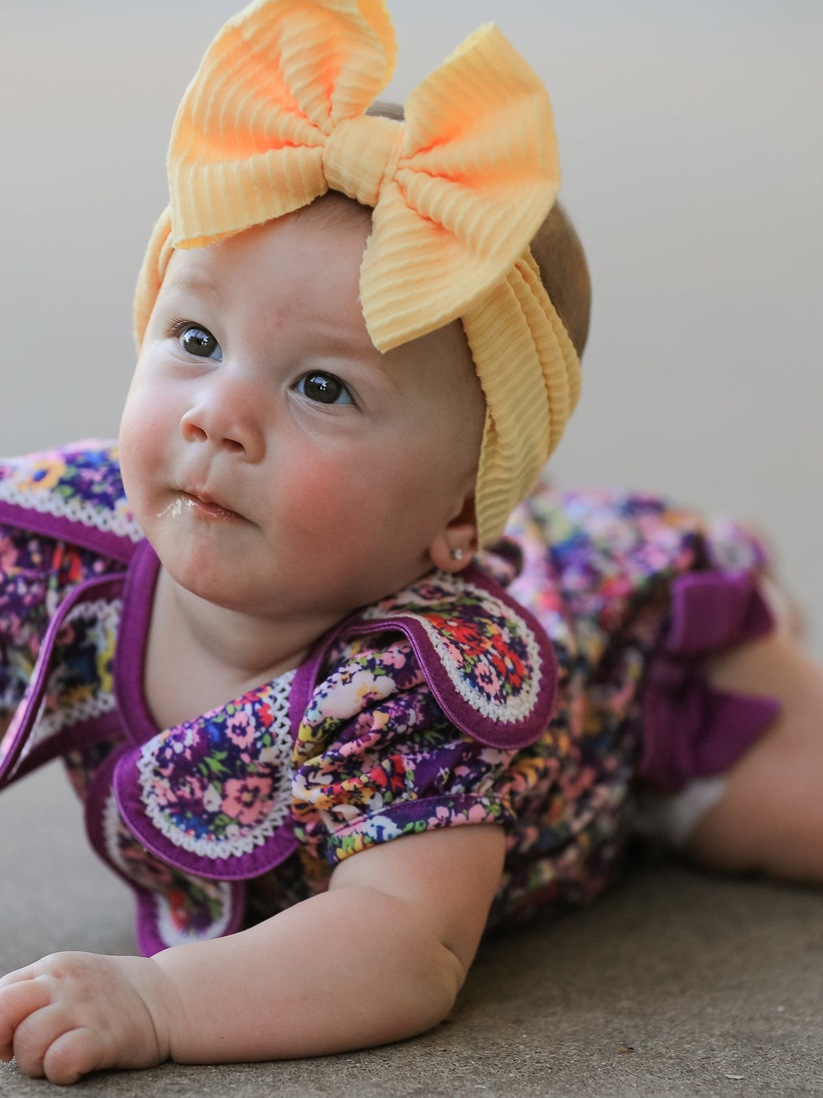 Rylee Faith Designs - Purple Floral Bow Petals Collar Girls Romper - alternate view 3