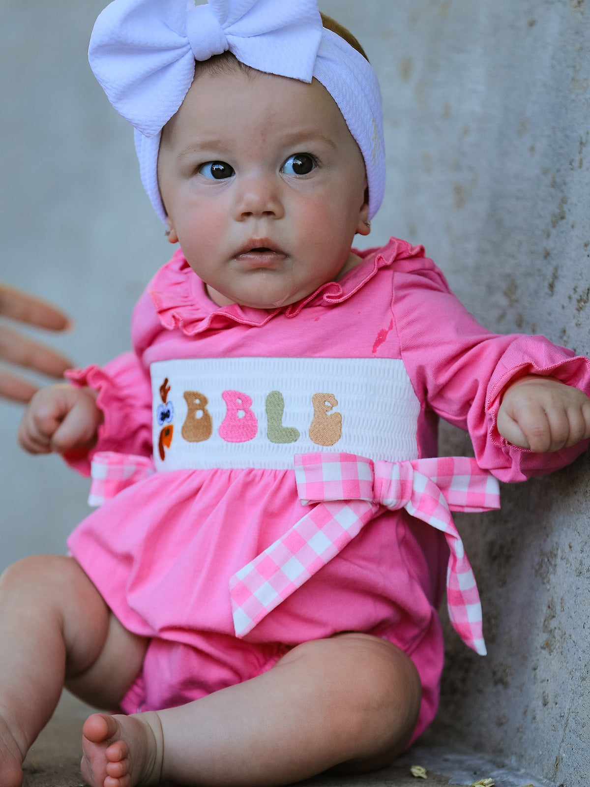 Rylee Faith Designs - Fall Thanksgiving& Halloween "GOBBLE" Smock Embroidery Baby Girl Romper