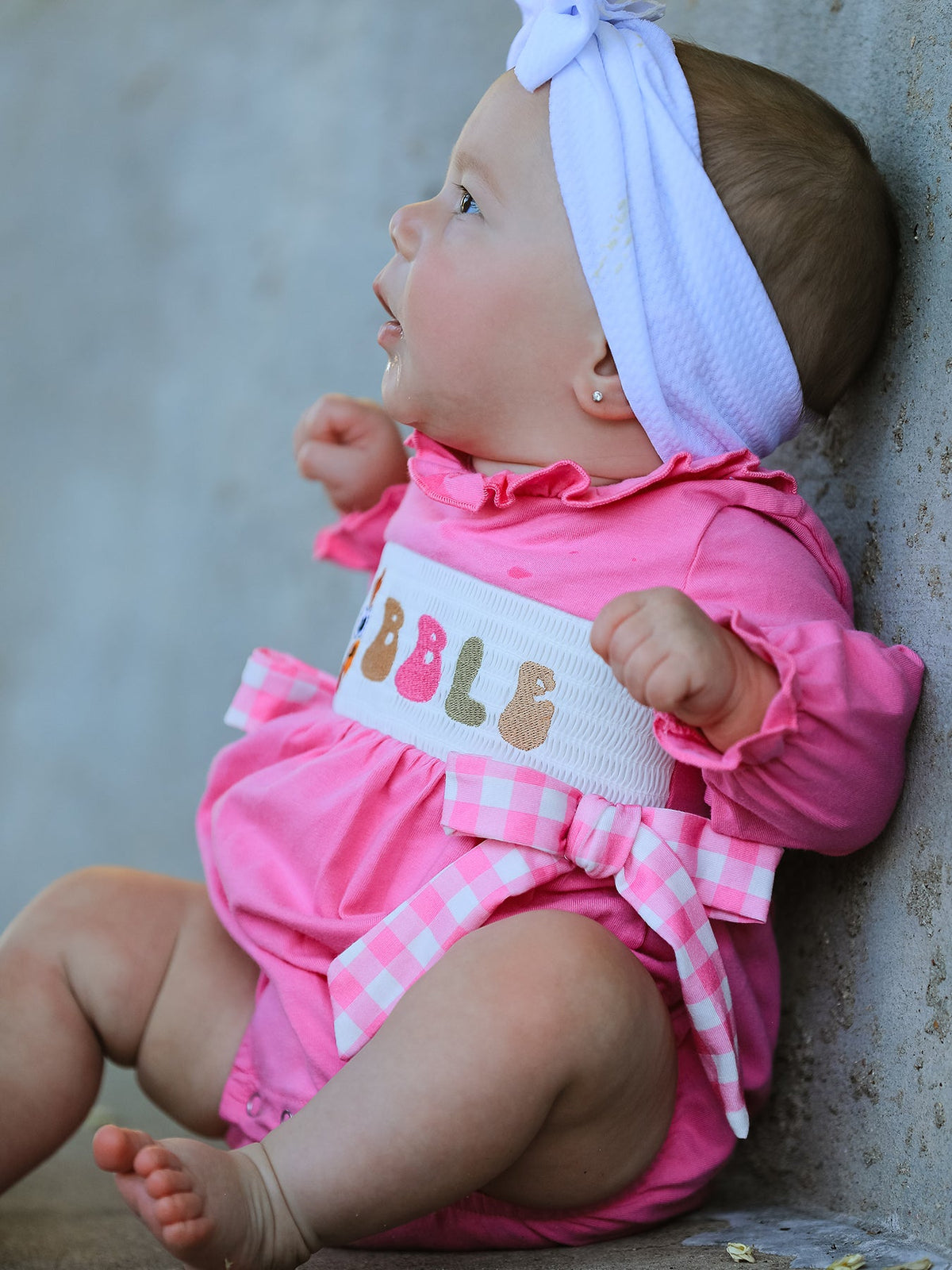 Rylee Faith Designs - Fall Thanksgiving& Halloween "GOBBLE" Smock Embroidery Baby Girl Romper - alternate view 5