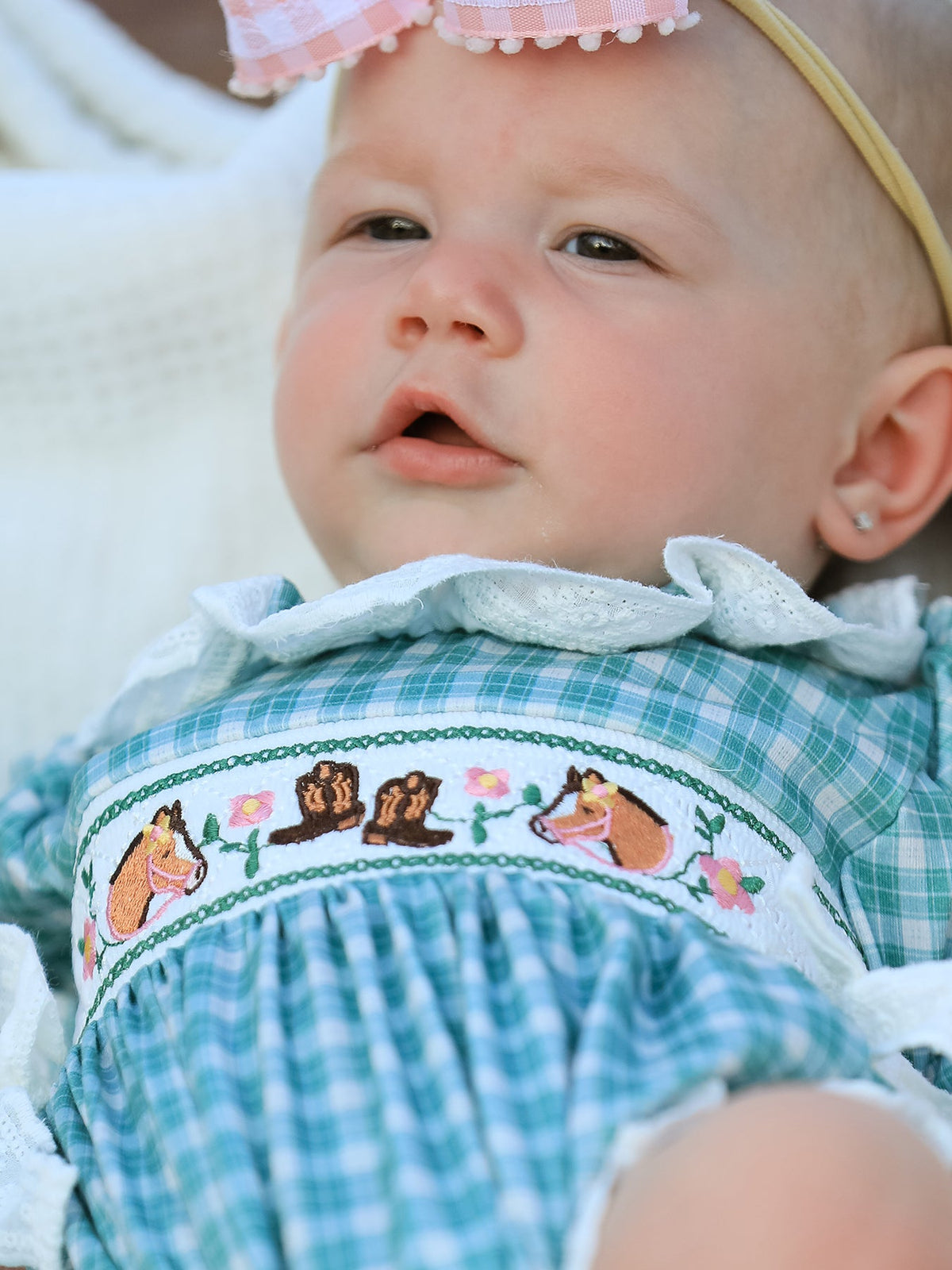 Rylee Faith Designs - Western Plaid Horse Embroidered Girl Bubble Romper - alternate view 5