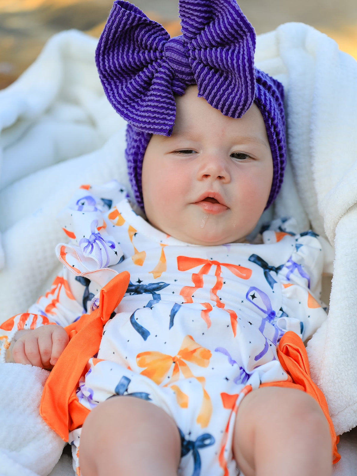 Rylee Faith Designs - Halloween Bow Print Girls Romper Ruffle Bow Long Sleeve - alternate view 3