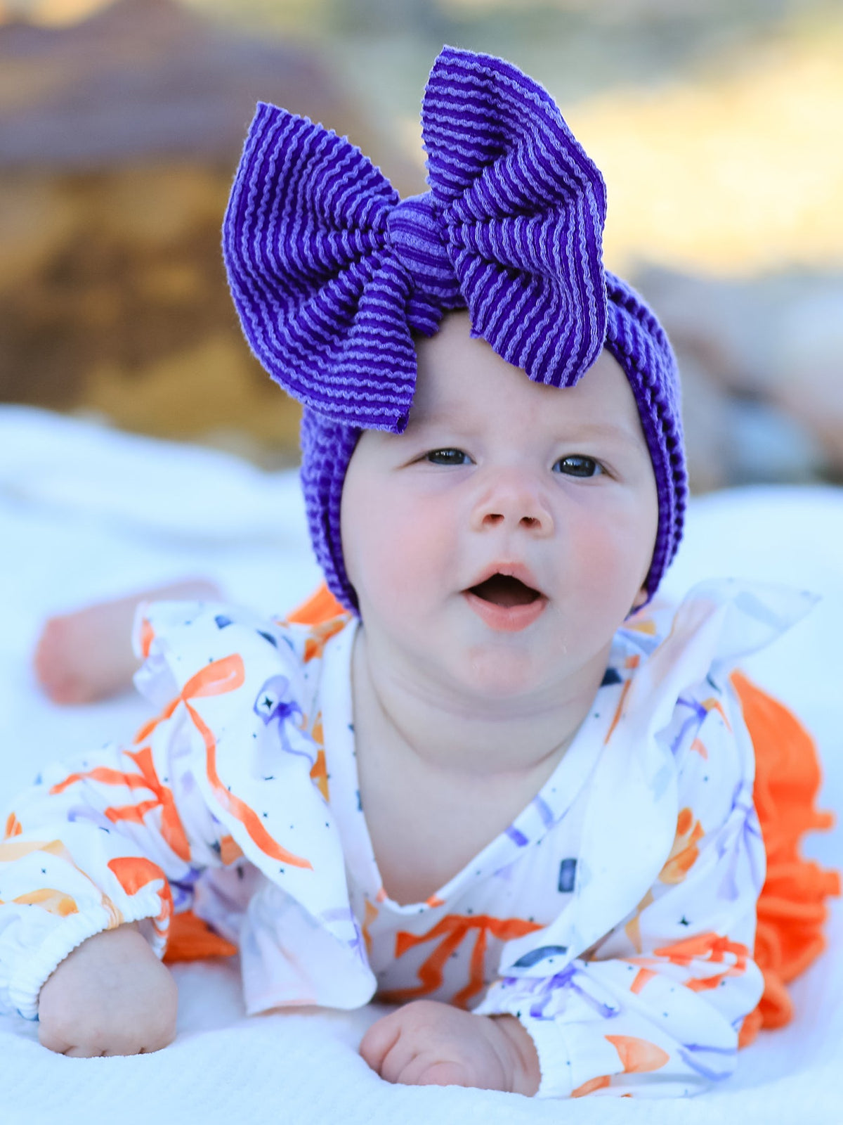 Rylee Faith Designs - Halloween Bow Print Girls Romper Ruffle Bow Long Sleeve - alternate view 4