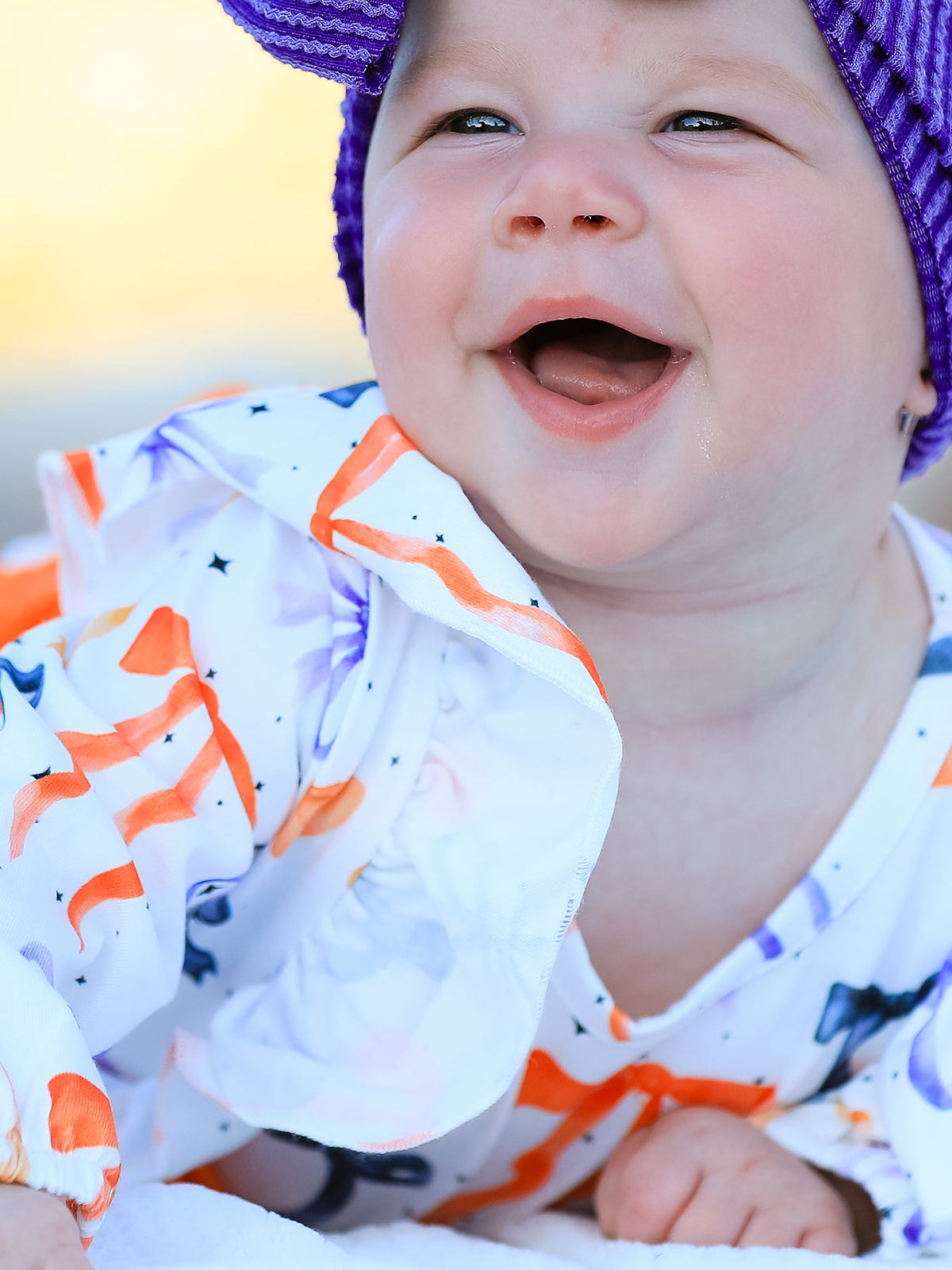 Rylee Faith Designs - Halloween Bow Print Girls Romper Ruffle Bow Long Sleeve - alternate view 5