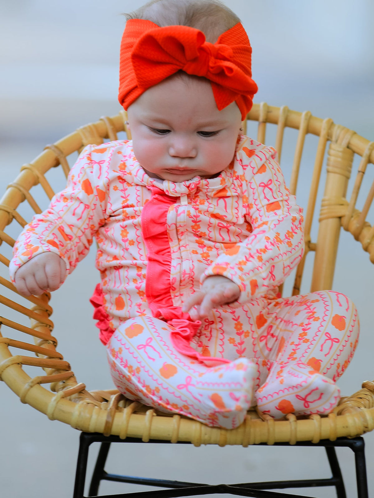 Rylee Faith Designs - Halloween Thanksgiving Pumpkin Bow Baby Sleeper - alternate view 3
