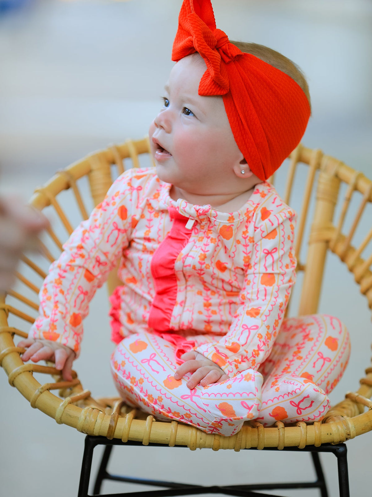 Rylee Faith Designs - Halloween Thanksgiving Pumpkin Bow Baby Sleeper - alternate view 2