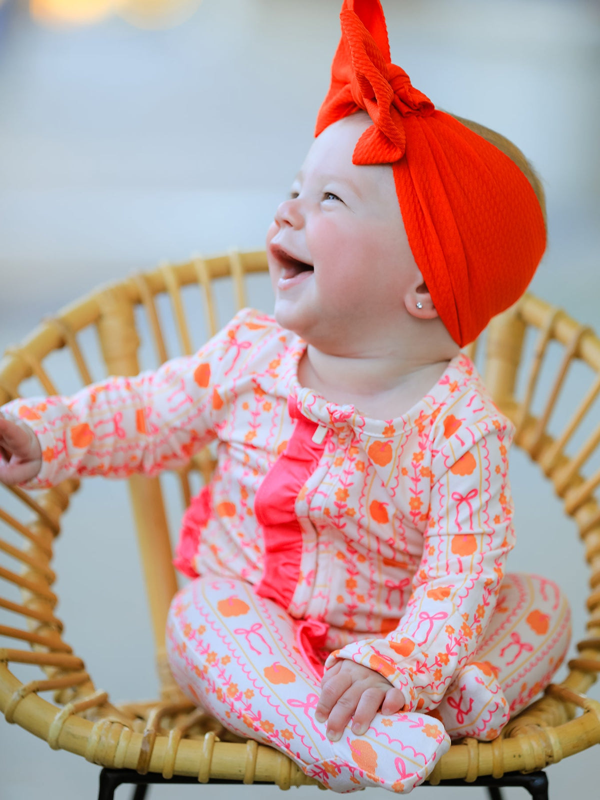 Rylee Faith Designs - Halloween Thanksgiving Pumpkin Bow Baby Sleeper