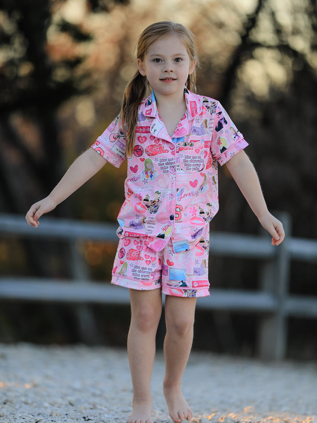 Rylee Faith Designs - Pink TS Lapel Button Short Sleeve Shorts Pajama Set