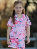 Rylee Faith Designs - Pink TS Lapel Button Short Sleeve Shorts Pajama Set - alternate view 2