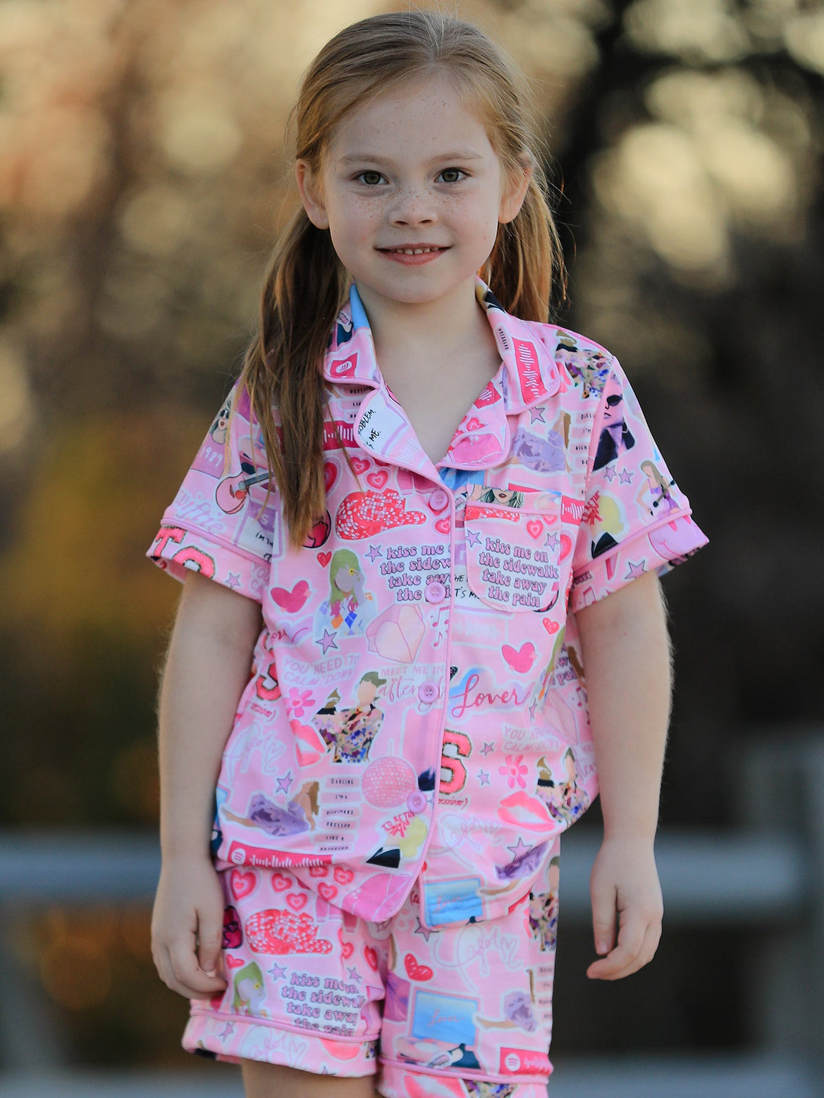 Rylee Faith Designs - Pink TS Lapel Button Short Sleeve Shorts Pajama Set - alternate view 2