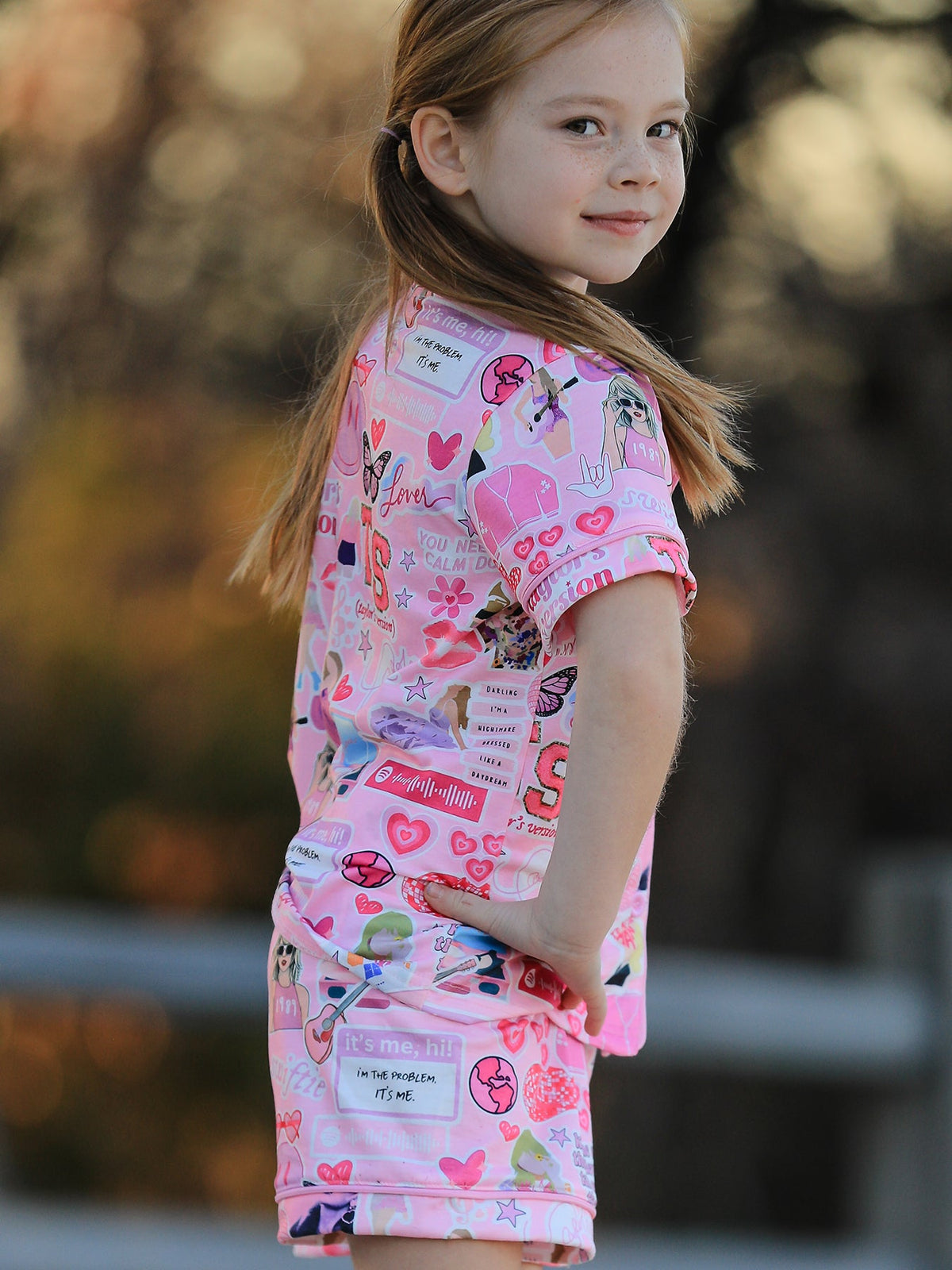 Rylee Faith Designs - Pink TS Lapel Button Short Sleeve Shorts Pajama Set - alternate view 3