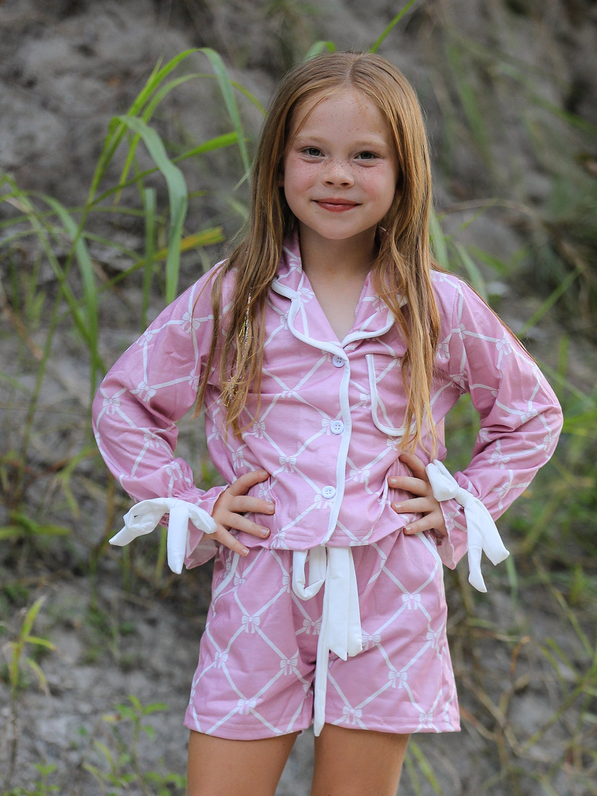 Rylee Faith Designs - Mommy & me Autumn Check Bow Girls Lapel Pajamas - alternate view 4