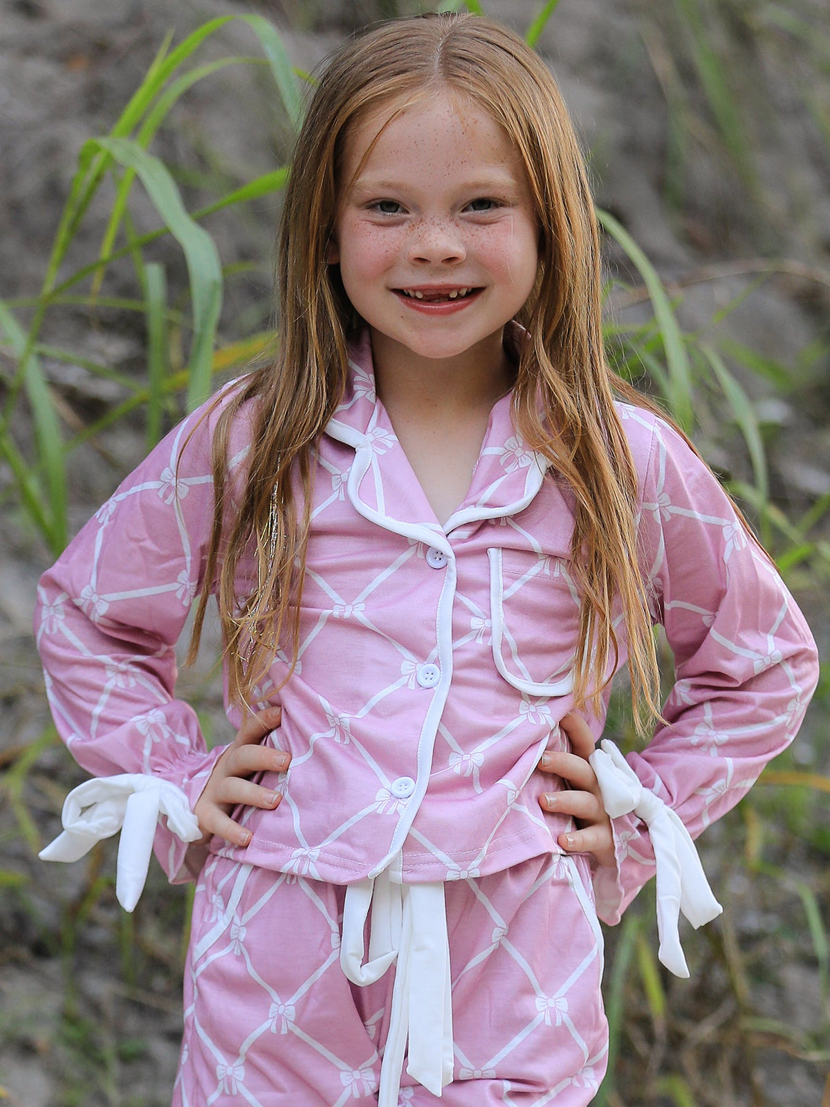 Rylee Faith Designs - Mommy & me Autumn Check Bow Girls Lapel Pajamas - alternate view 5