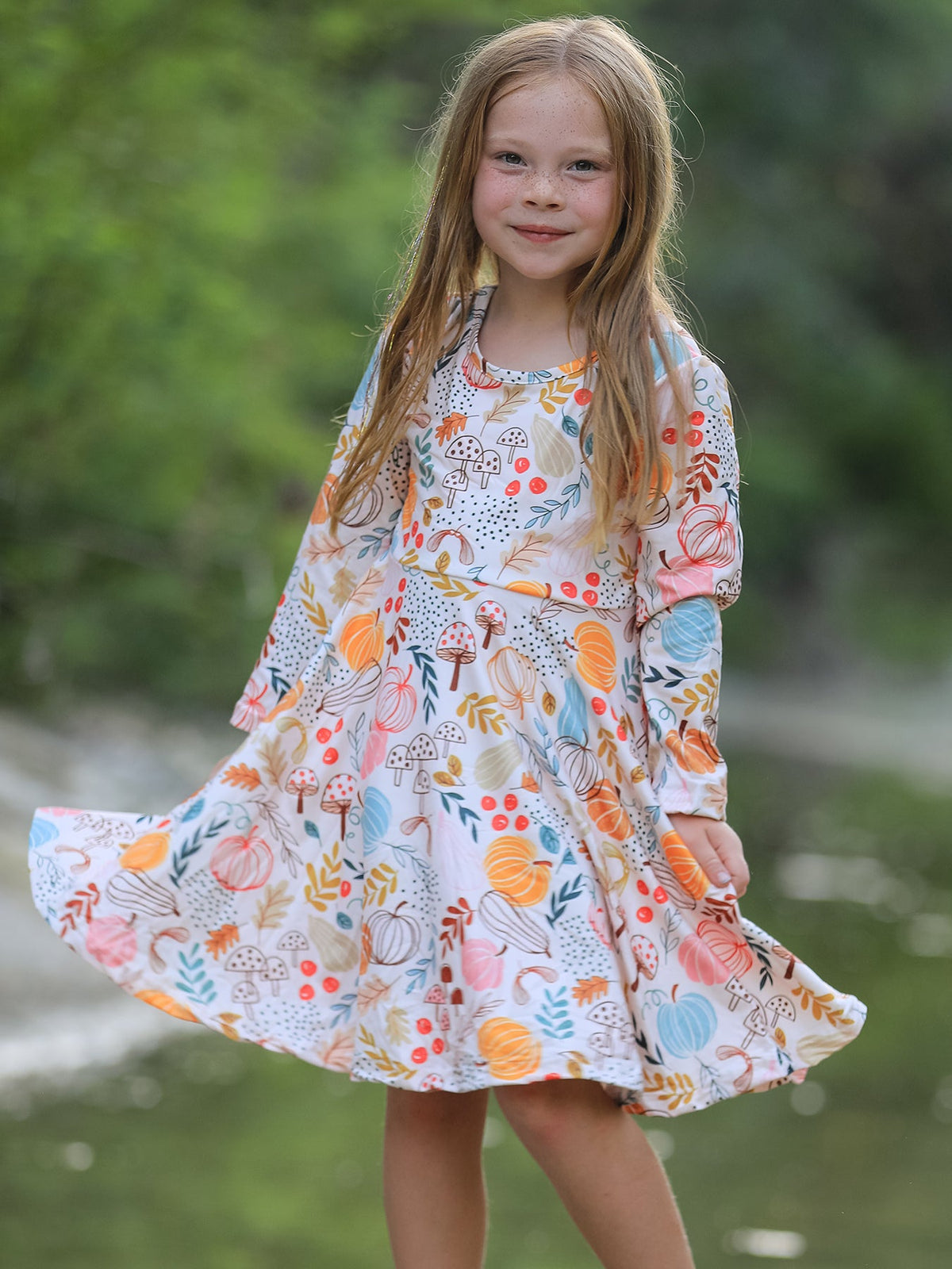 Rylee Faith Designs - Fall Thanksgiving Pumpkin Leaf Print Dress - alternate view 3