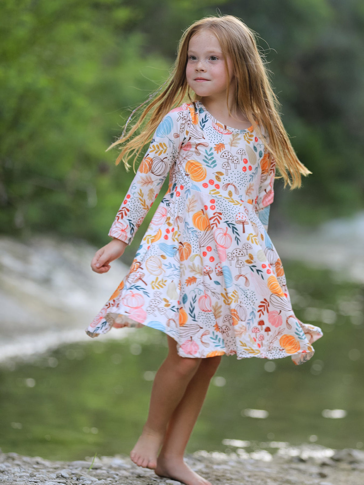 Rylee Faith Designs - Fall Thanksgiving Pumpkin Leaf Print Dress - alternate view 4