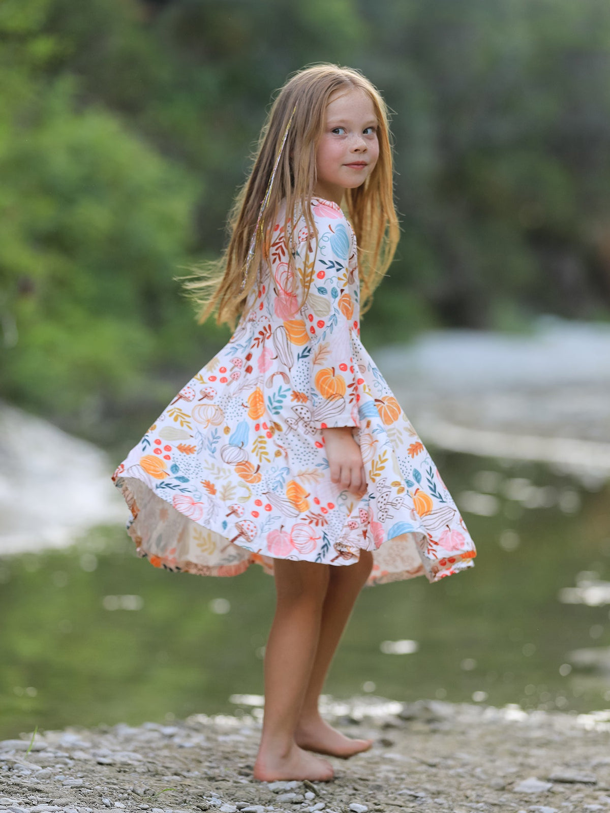 Rylee Faith Designs - Fall Thanksgiving Pumpkin Leaf Print Dress - alternate view 5