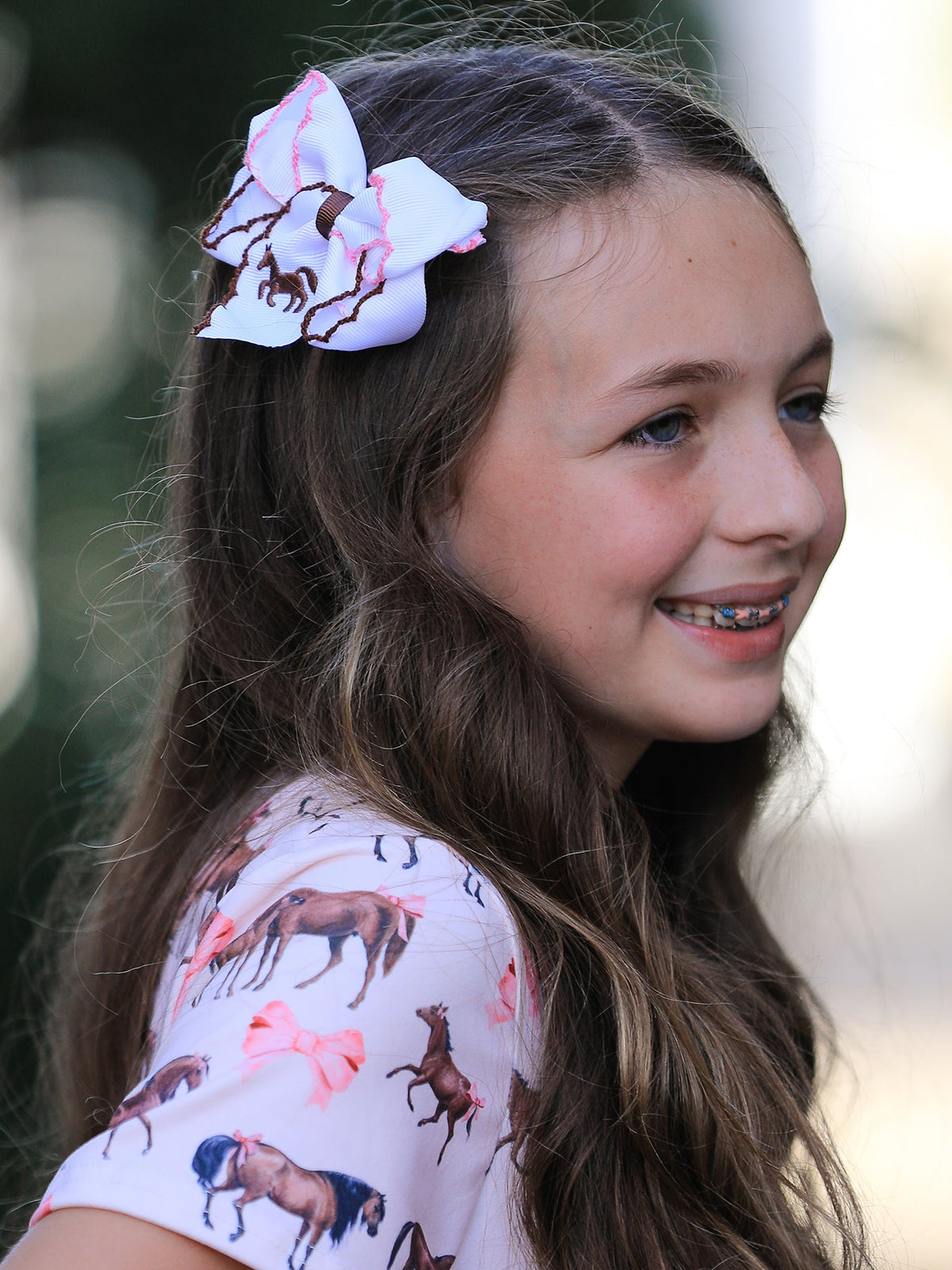 Rylee Faith Designs - Western Horse Embroidery Ruffle Edge Girls Hairpin 4/6.25 Inches - alternate view 4