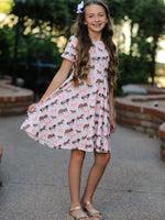 Rylee Faith Designs - Girls Western Horse Print Twirl Dress Short Sleeve
