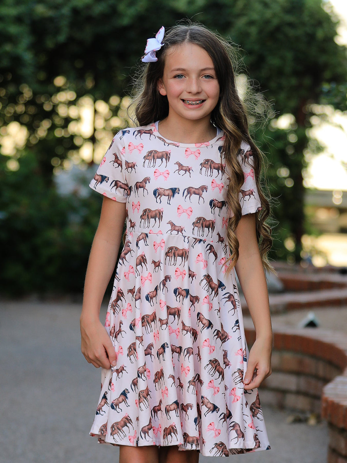 Rylee Faith Designs - Girls Western Horse Print Twirl Dress Short Sleeve - alternate view 2