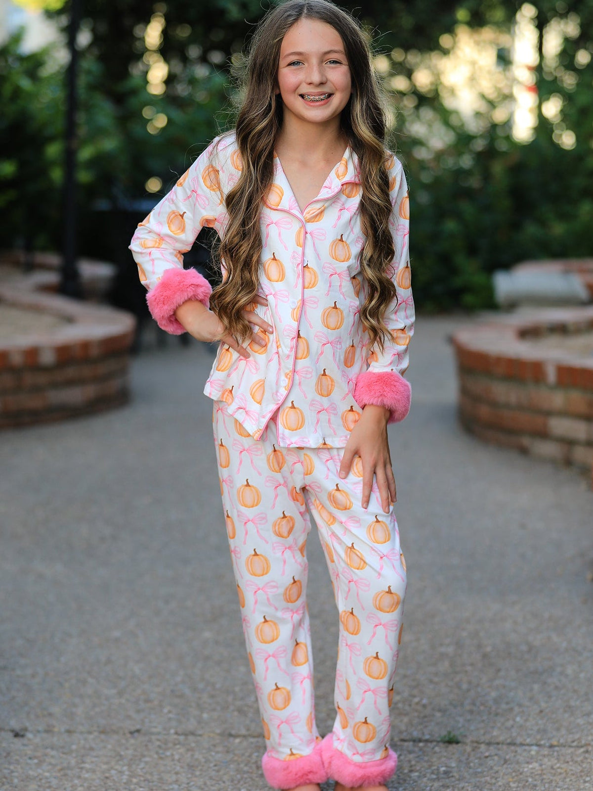 Rylee Faith Designs - Halloween Thanksgiving Pumpkin Bow Fur Pajama Set