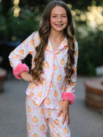 Rylee Faith Designs - Halloween Thanksgiving Pumpkin Bow Fur Pajama Set - alternate view 2