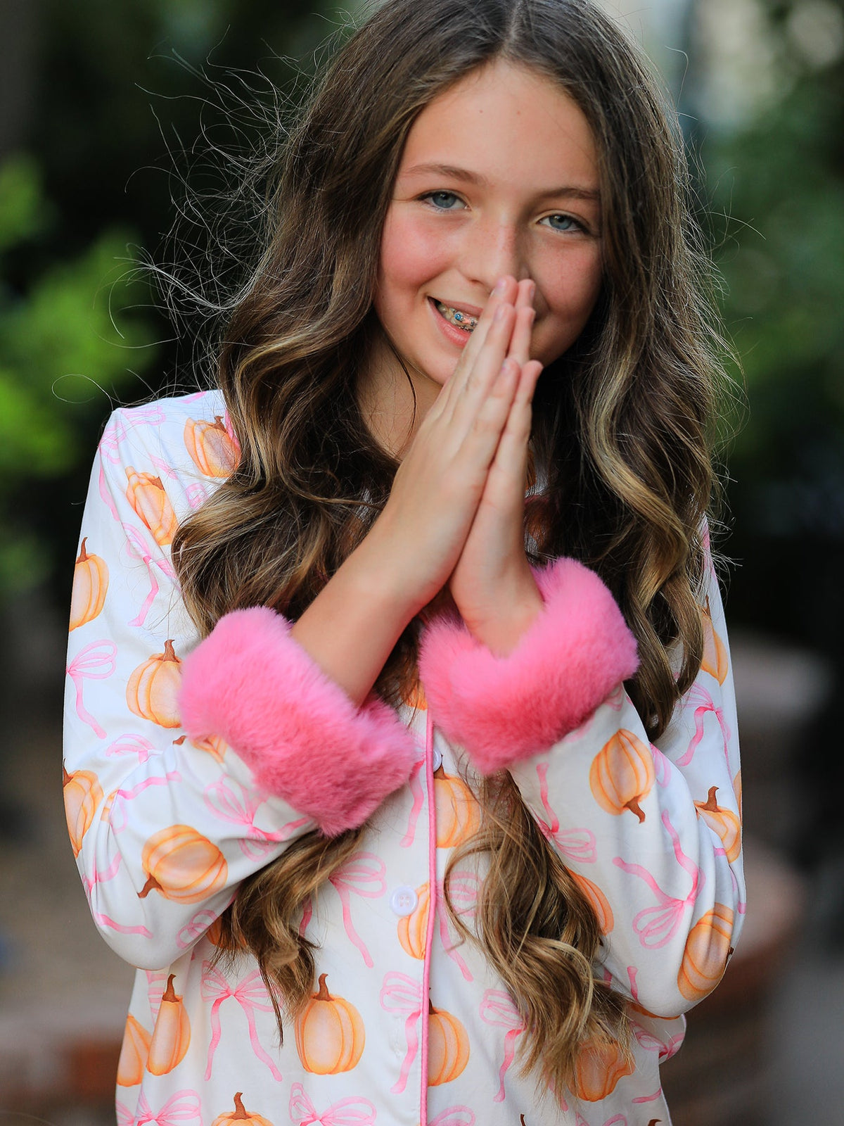 Rylee Faith Designs - Halloween Thanksgiving Pumpkin Bow Fur Pajama Set - alternate view 5