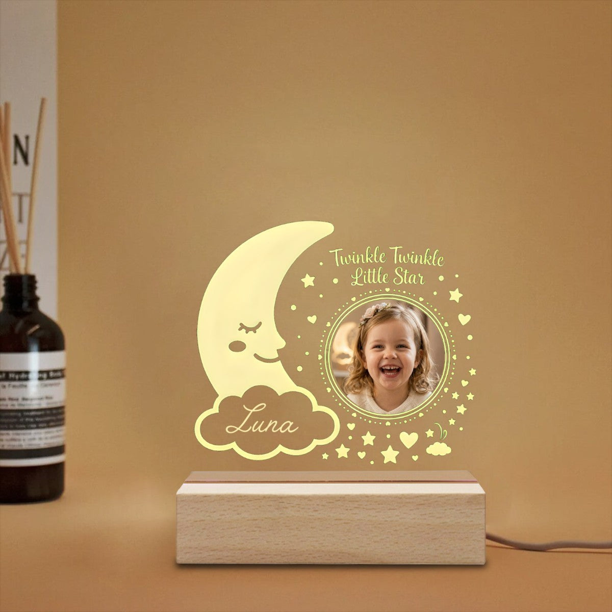 Personalized Twinkle Little Star Baby Photo Night Light | Moon, Stars, and Name | Custom Nursery Gift