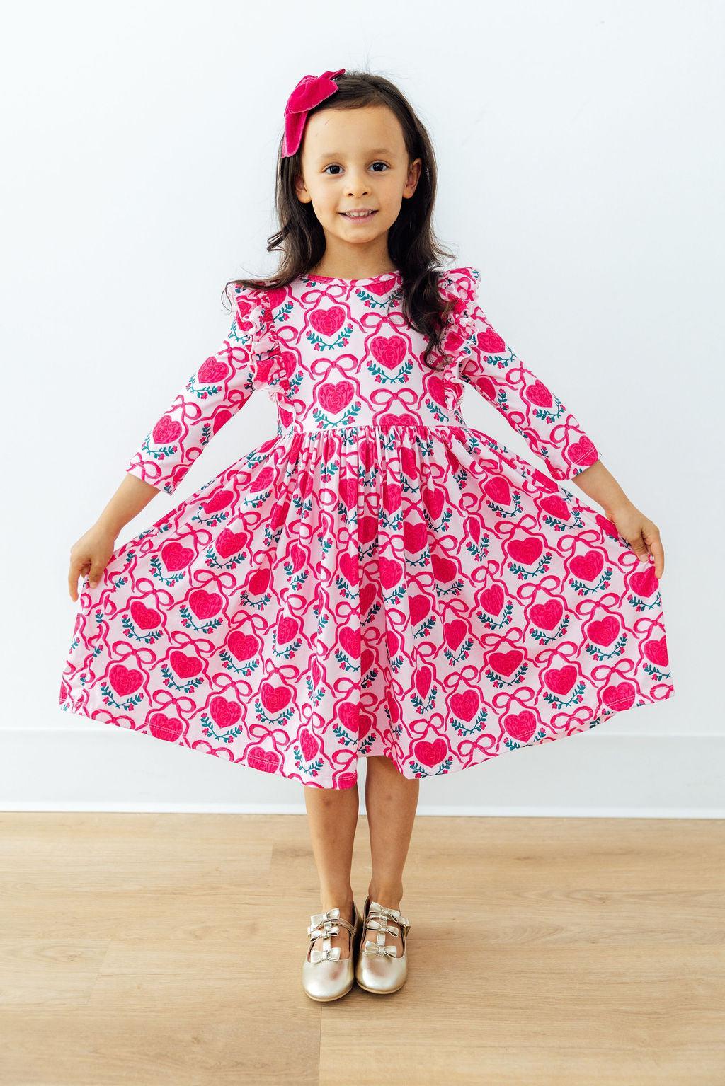 Fluttering Hearts 3/4 Sleeve Ruffle Twirl Dress - Image 4