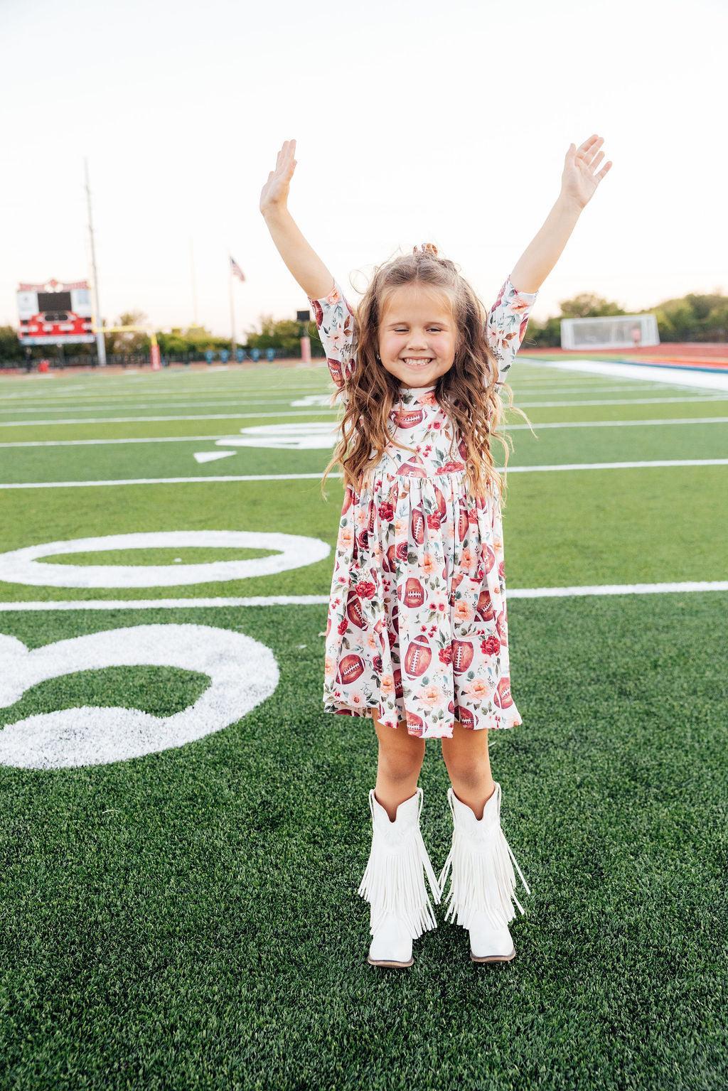 Footballs & Flowers 3/4 Sleeve Pocket Twirl Dress - Image 4