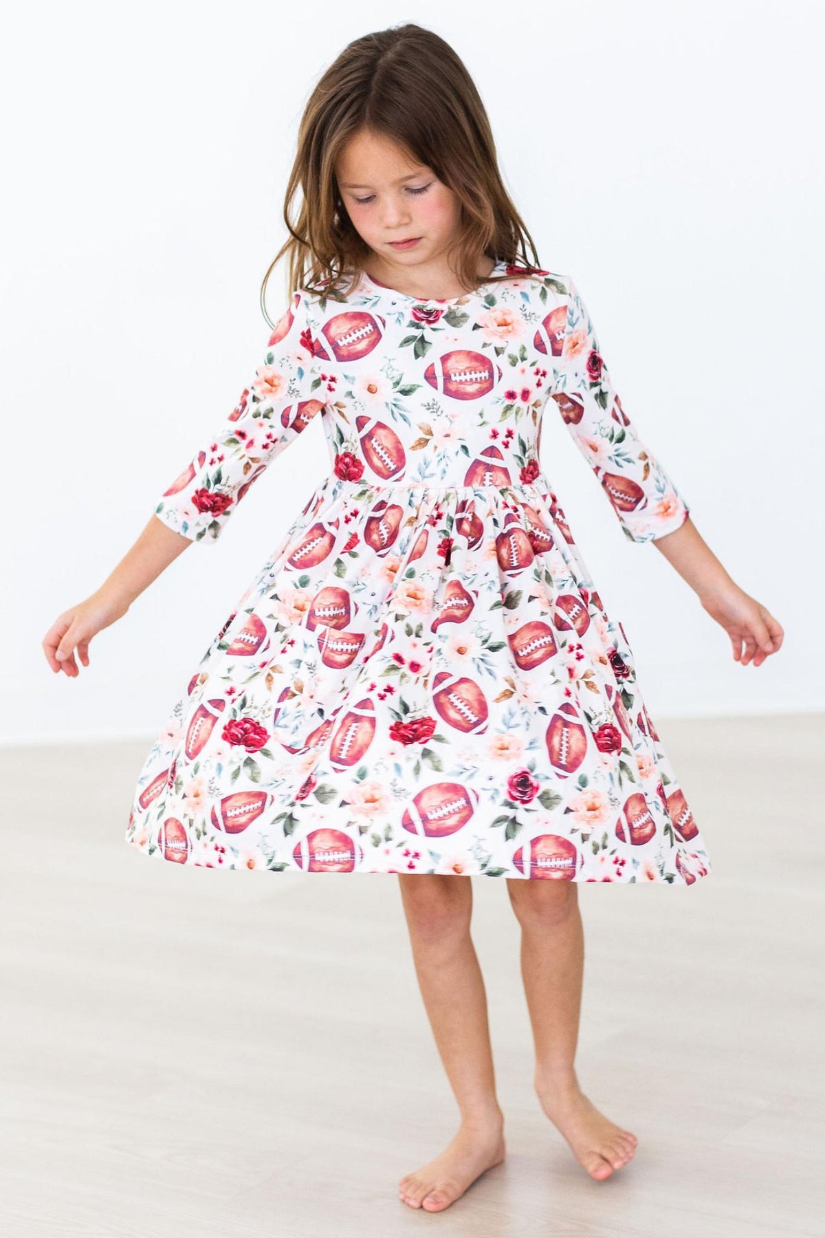 Footballs & Flowers 3/4 Sleeve Pocket Twirl Dress - Image 5