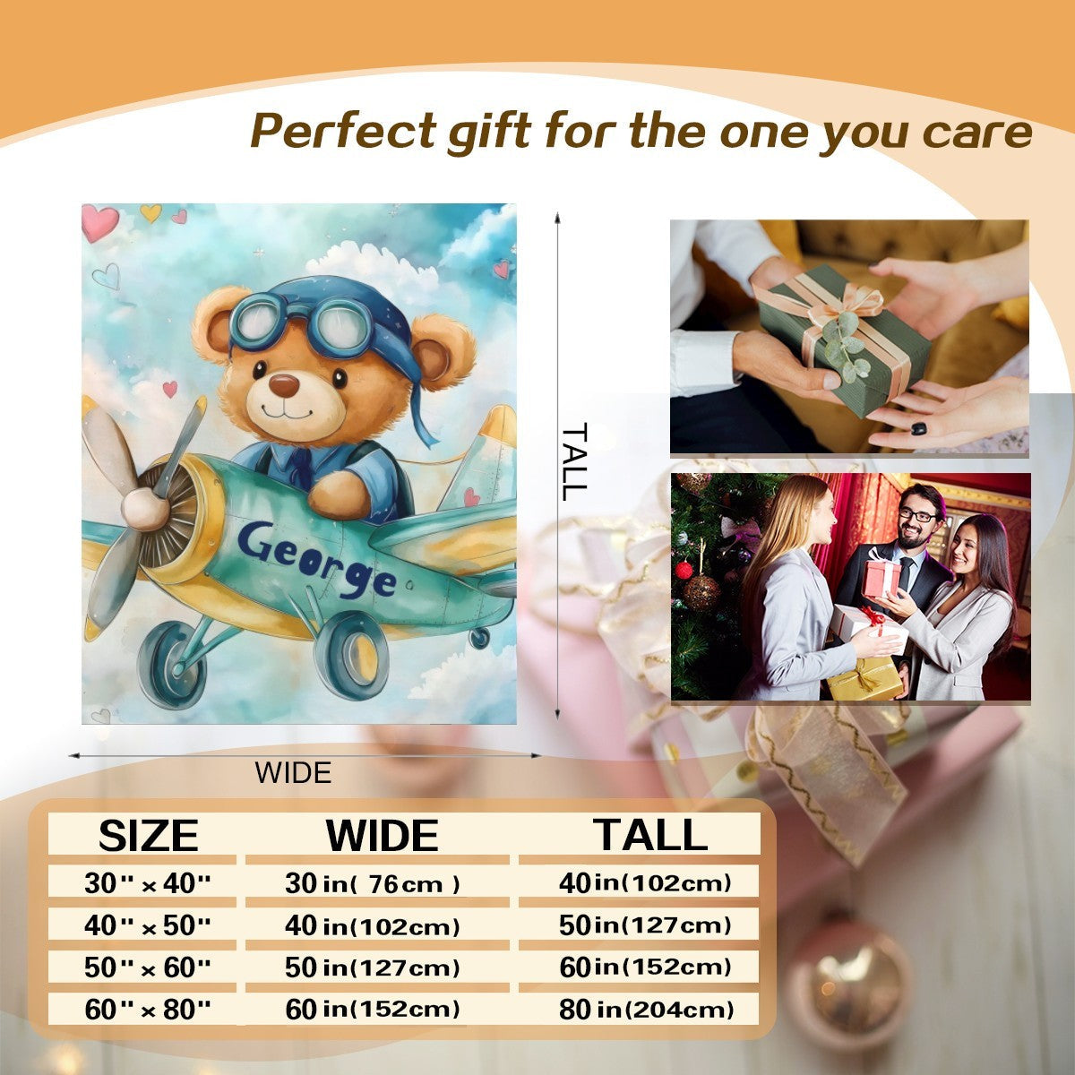 Personalized Teddy Bear Pilot Blanket with Name | Aviation Adventure Design | Custom Baby & Kids Gift