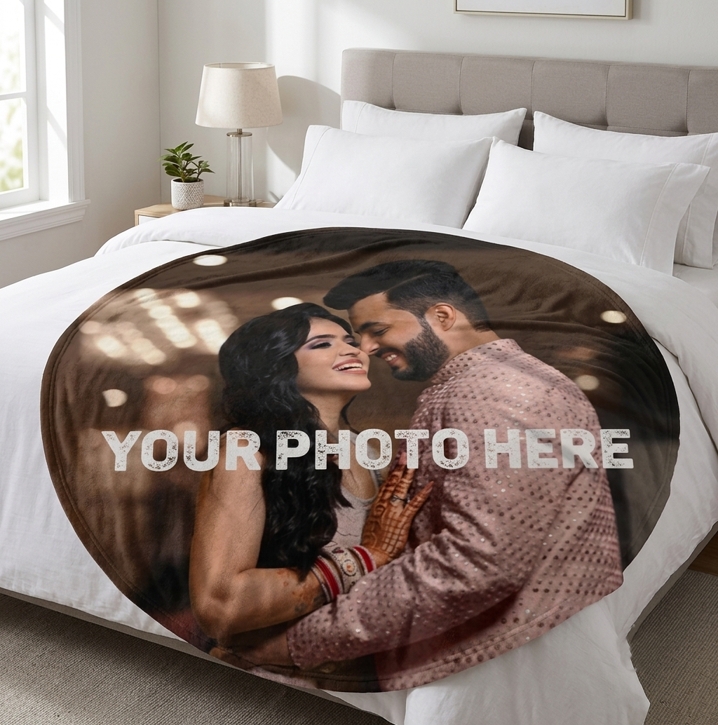 Personalized Round Photo Blanket - Upload Your Own Photo - Custom Round Blanket in 47 or 60 Inch Diameter - Photo Gift for Any Occasion