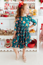 Gingerbread House 3/4 Sleeve Pocket Twirl Dress - Image 3