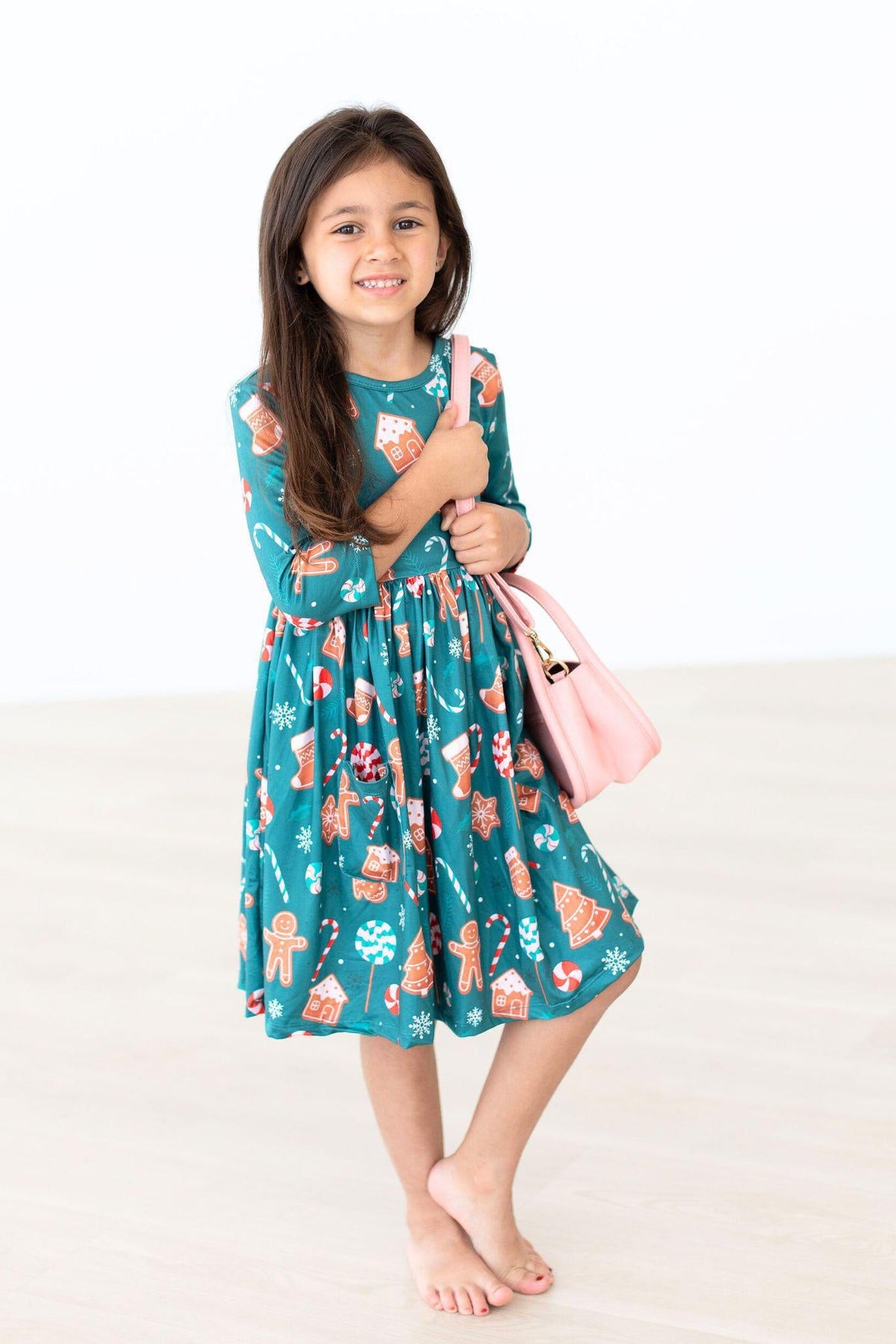Gingerbread House 3/4 Sleeve Pocket Twirl Dress - Image 4