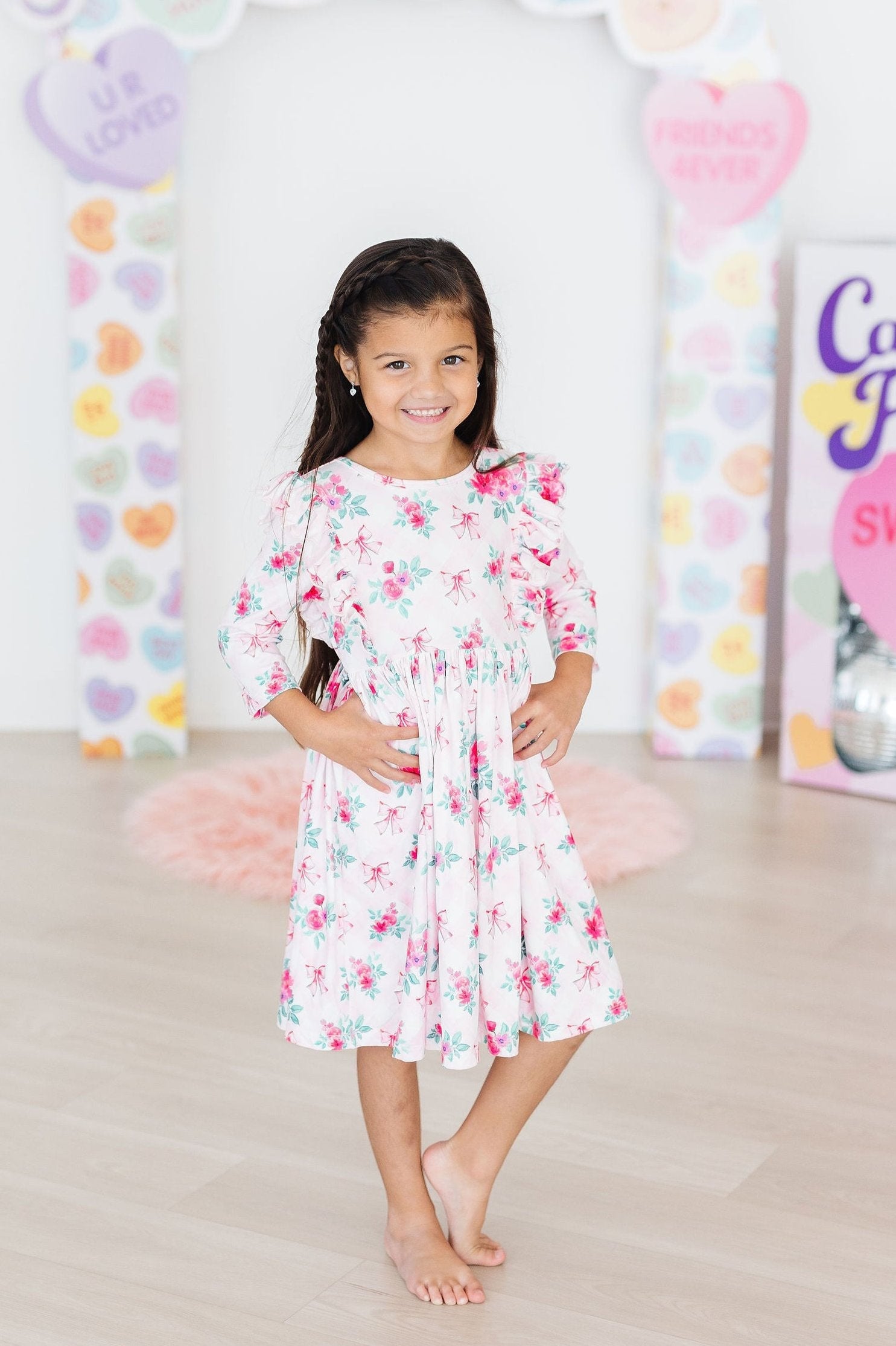 Gingham Bows 3/4 Sleeve Ruffle Twirl Dress - Image 4
