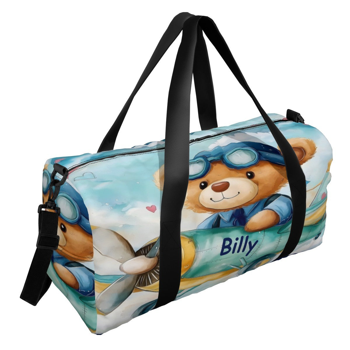 Personalized Pilot Teddy Bear Duffel Bag with Custom Name – Baby Travel, Gym & Weekend Bag