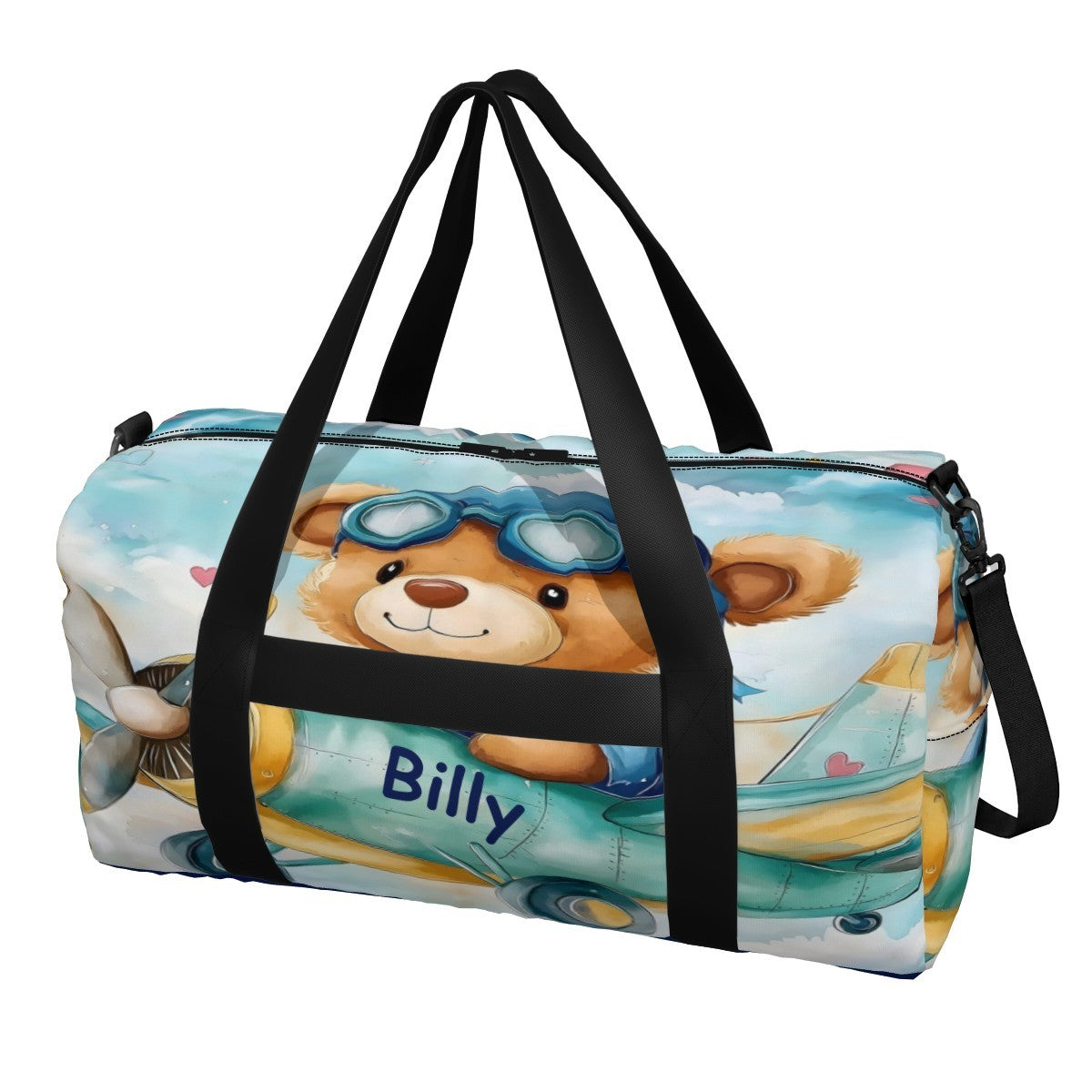 Personalized Pilot Teddy Bear Duffel Bag with Custom Name – Baby Travel, Gym & Weekend Bag