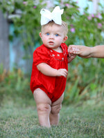 Rylee Faith Designs - Girls Bow Smocking Embroidered Red Romper - alternate view 2
