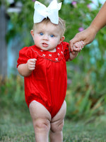 Rylee Faith Designs - Girls Bow Smocking Embroidered Red Romper - alternate view 3