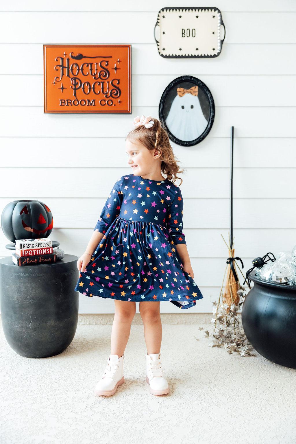 Halloween Stars 3/4 Sleeve Pocket Twirl Dress - Image 7