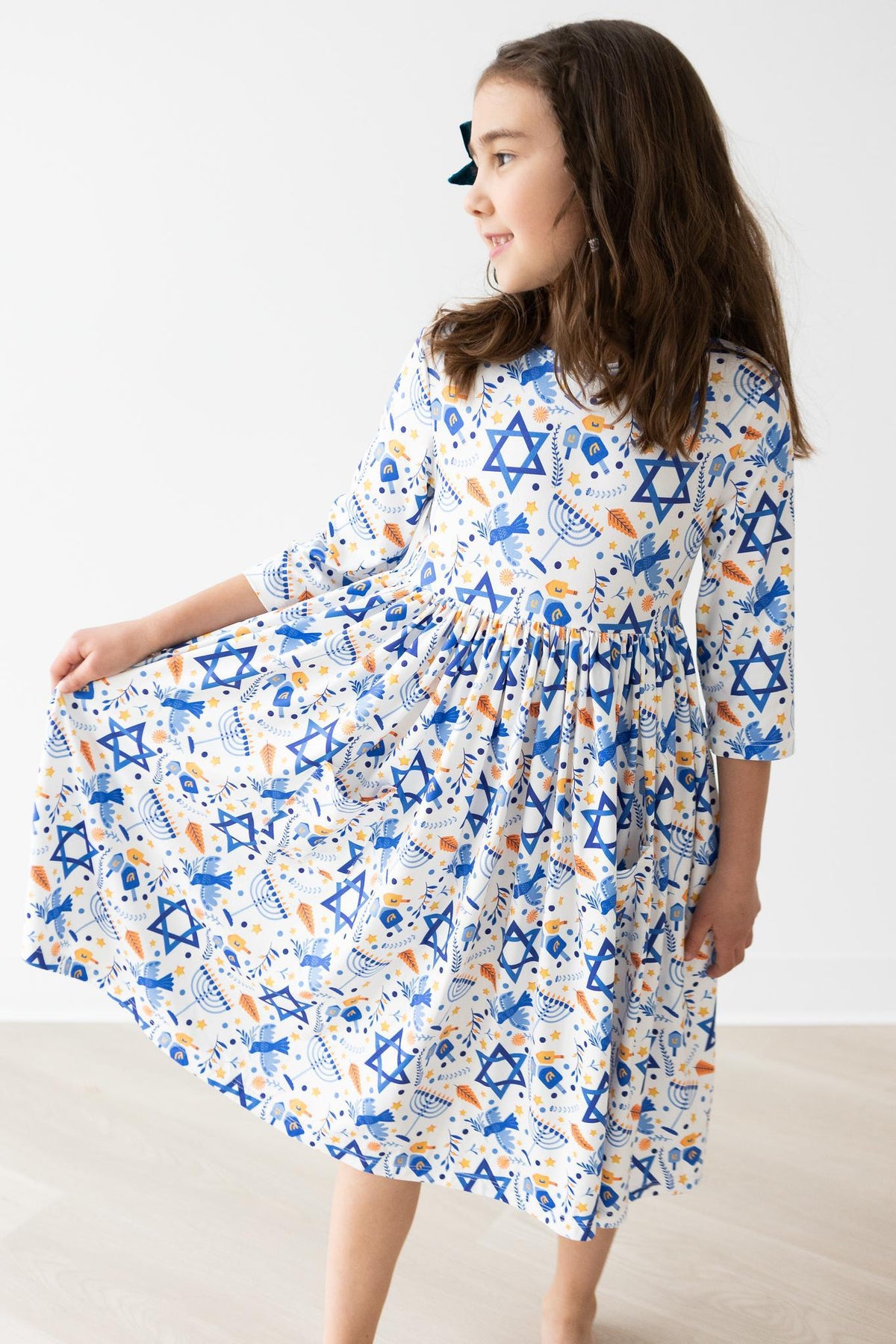 Happy Hanukkah 3/4 Sleeve Pocket Twirl Dress - Image 2