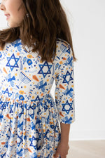 Happy Hanukkah 3/4 Sleeve Pocket Twirl Dress - Image 3