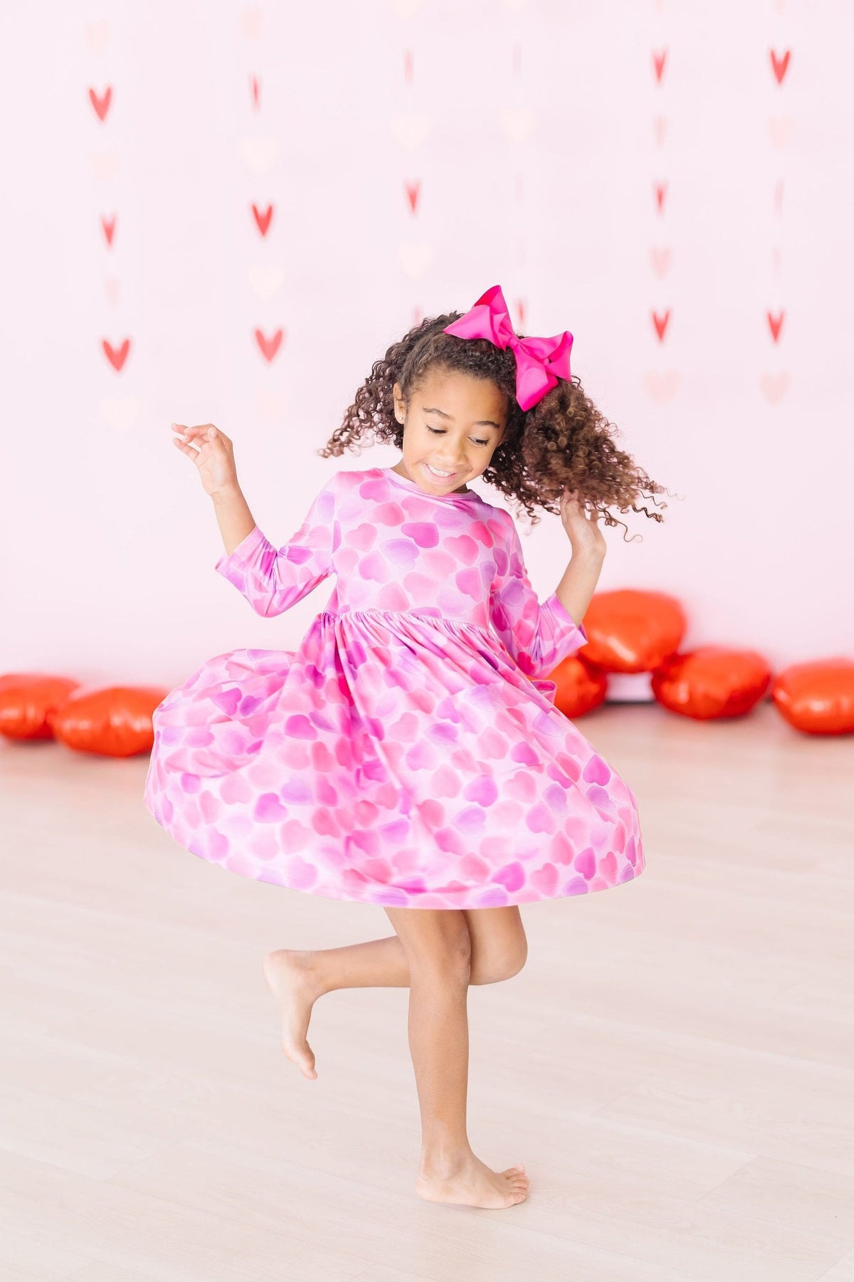Happy Heart Day 3/4 Sleeve Pocket Twirl Dress - Image 8