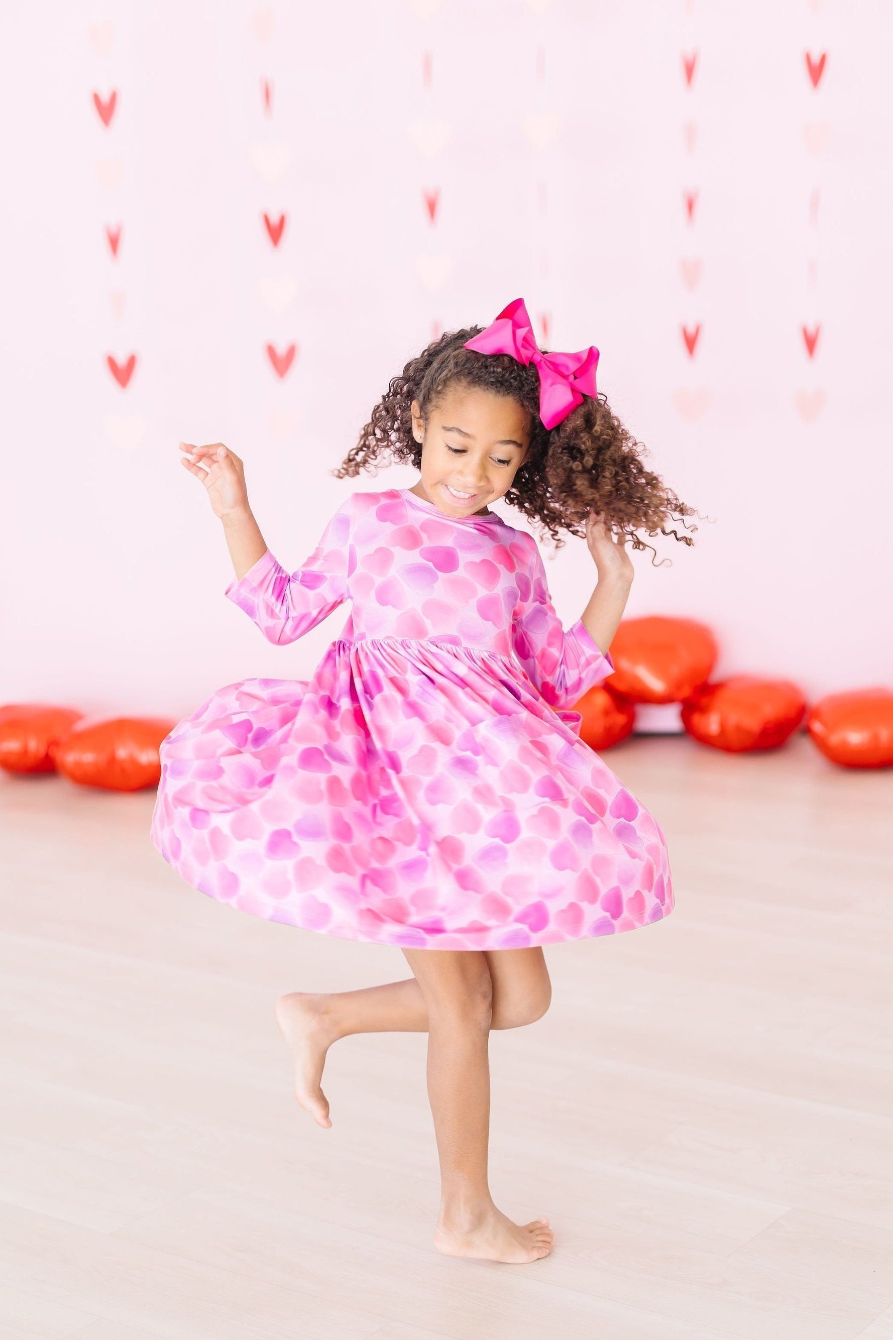 Happy Heart Day 3/4 Sleeve Pocket Twirl Dress - Image 8