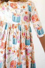 Harvest Blooms 3/4 Sleeve Pocket Twirl Dress