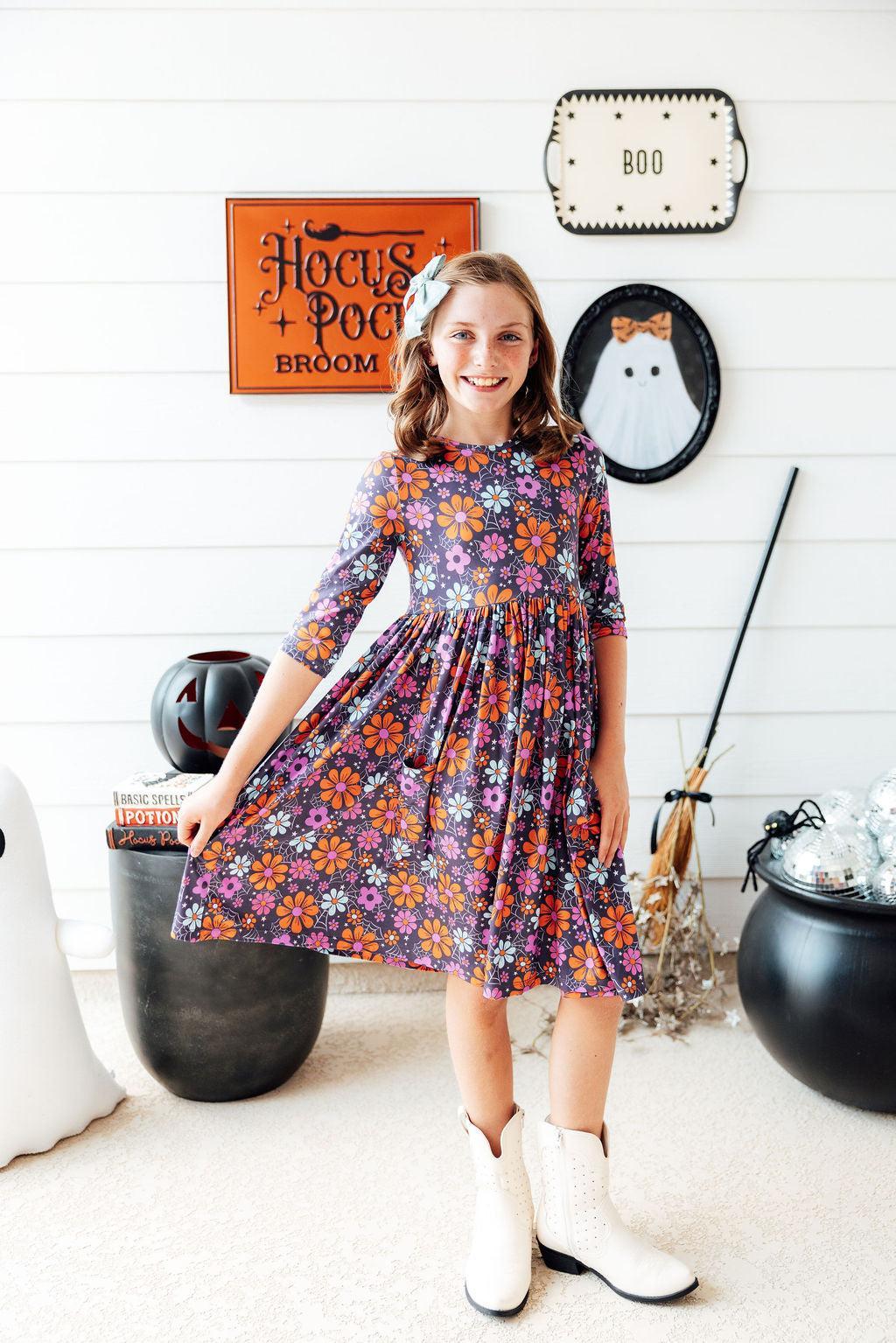 Haunted Garden 3/4 Sleeve Pocket Twirl Dress - Image 5