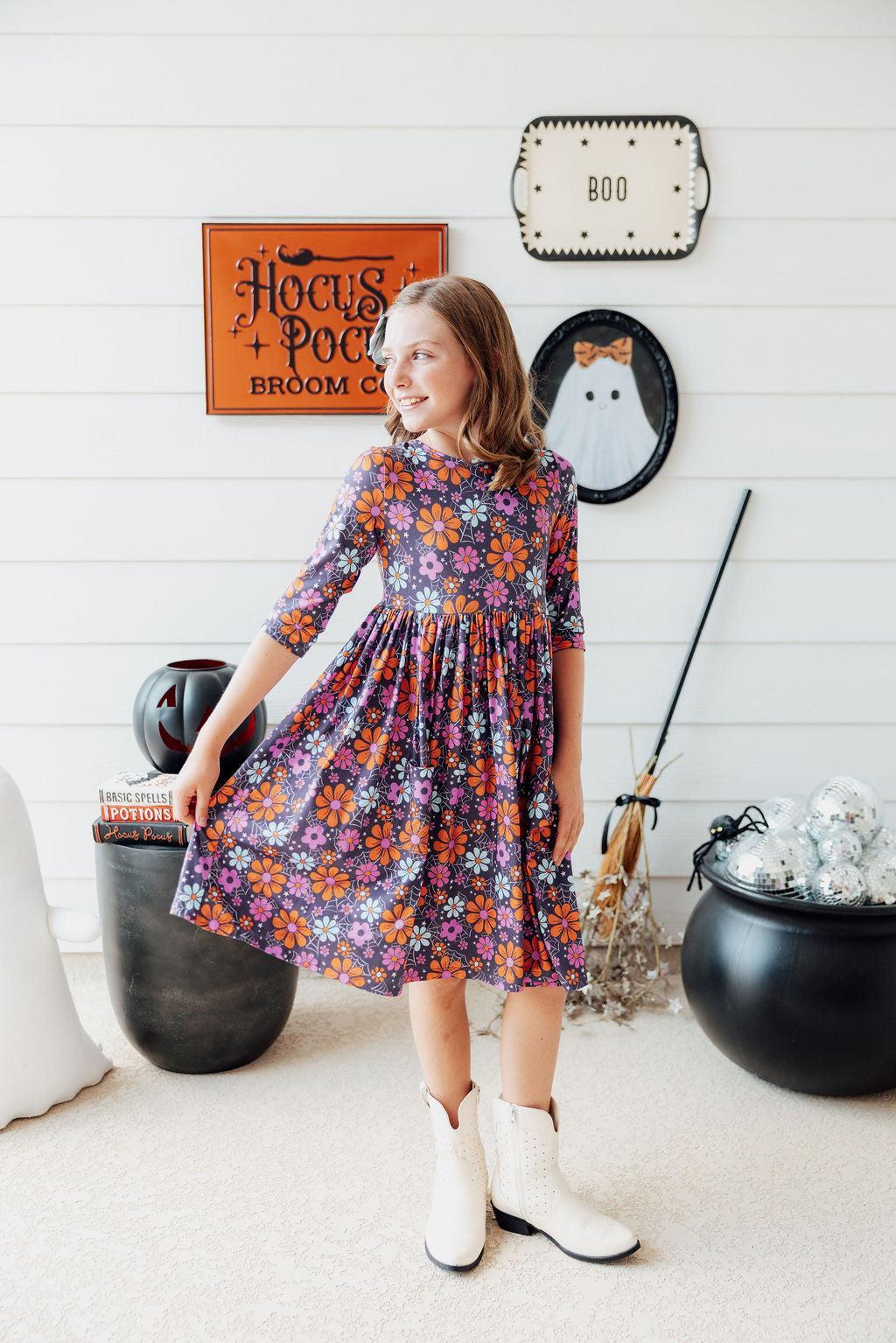 Haunted Garden 3/4 Sleeve Pocket Twirl Dress - Image 7